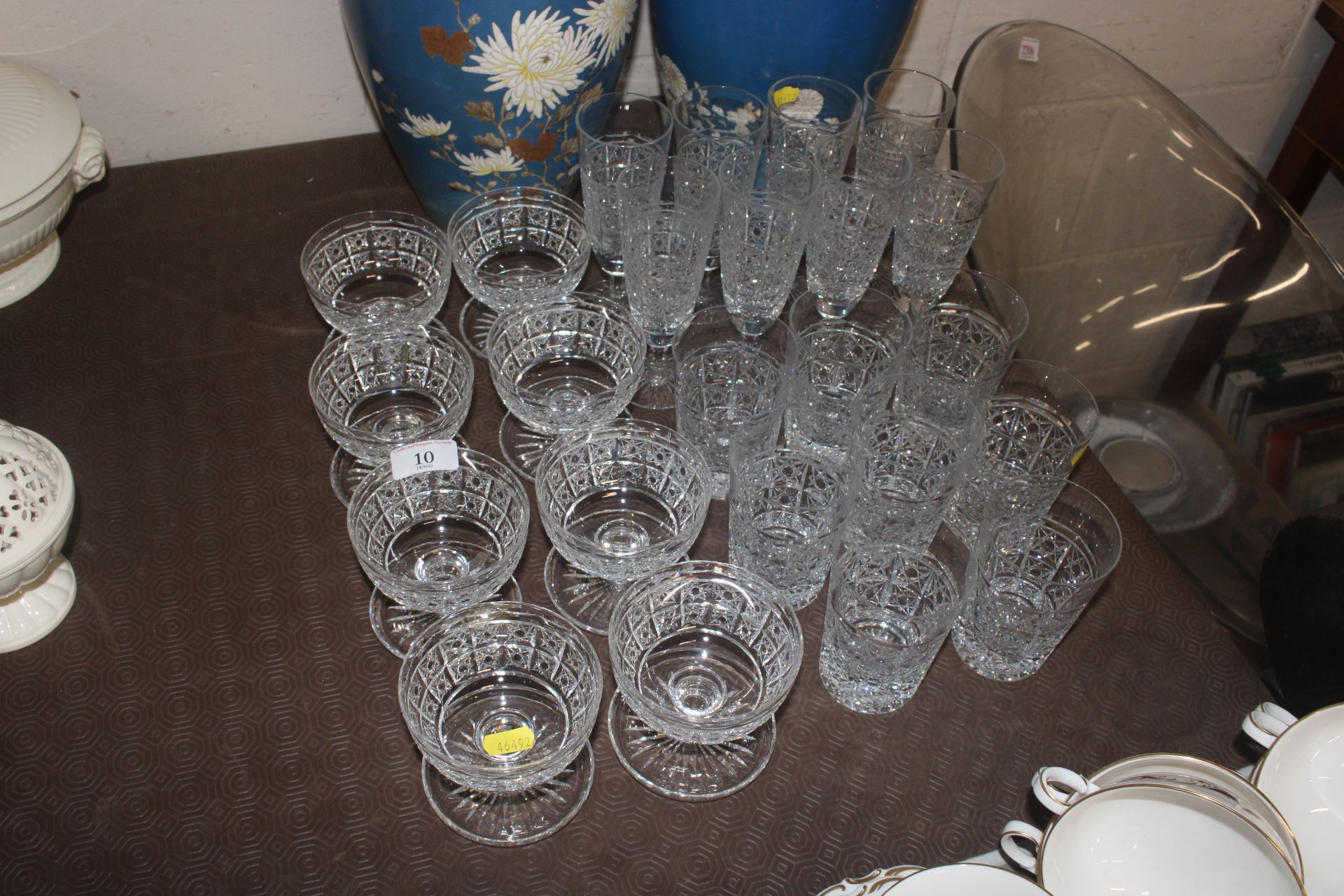 A quantity of Thomas Webb crystal table glassware including eight Champagne flutes, eight tumblers