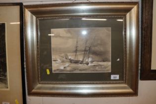 After Hardy, study of ship in heavy seas, watercol