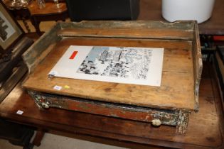 An antique stripped pine tray top unit fitted sing