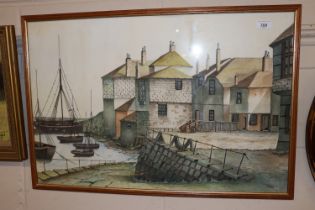 A. Sharpe, study of a Cornish fishing harbour, sig