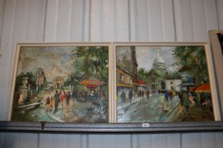 Oils on board a pair, French street scenes