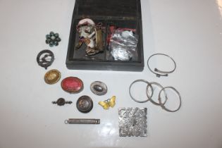 An Arts & Crafts pewter mounted card box and conte