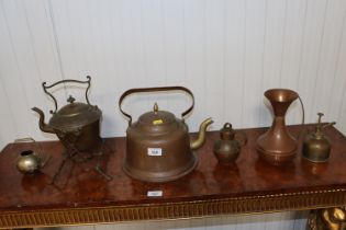 A quantity of brassware to include Guernsey jug, h