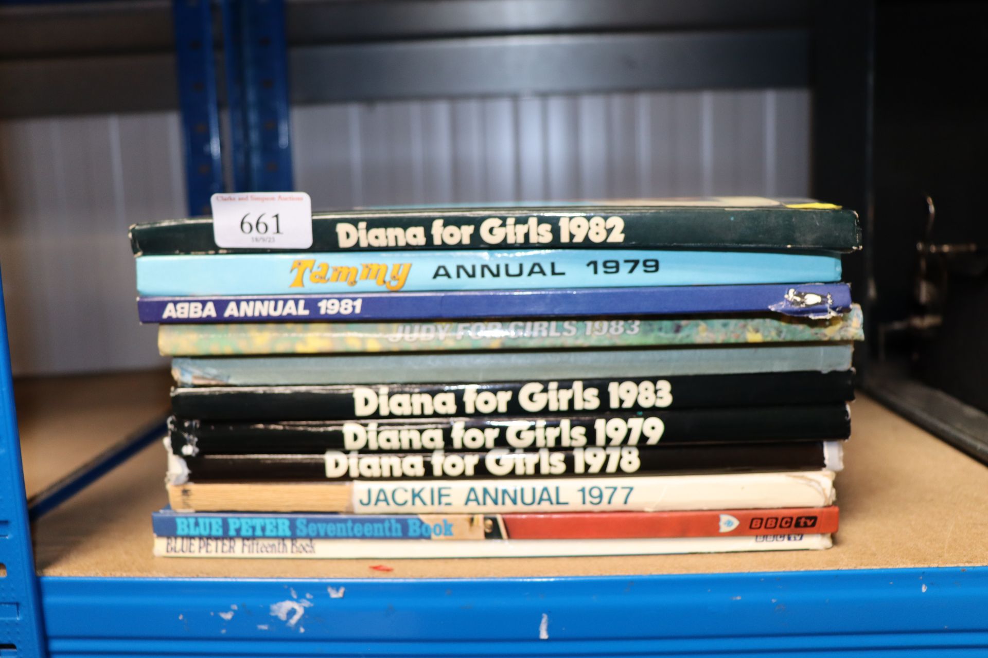 A quantity of girls annuals and Blue Peter books