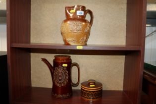 A Harvest ware jug, a Hornsey coffee pot and storage jar