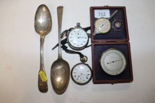 A silver cased pocket watch; a fob; a G.P.O. pocke