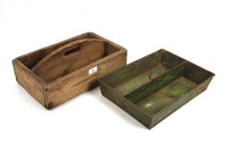 A painted metal two division knife box and a scrub