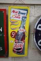 A Pepsi-Cola advertising sign, approx. 26" x 10"