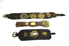 Three antique leather martingales with attached ho