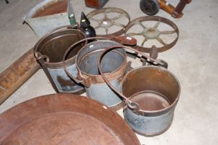 Three large milk pails with swing handles