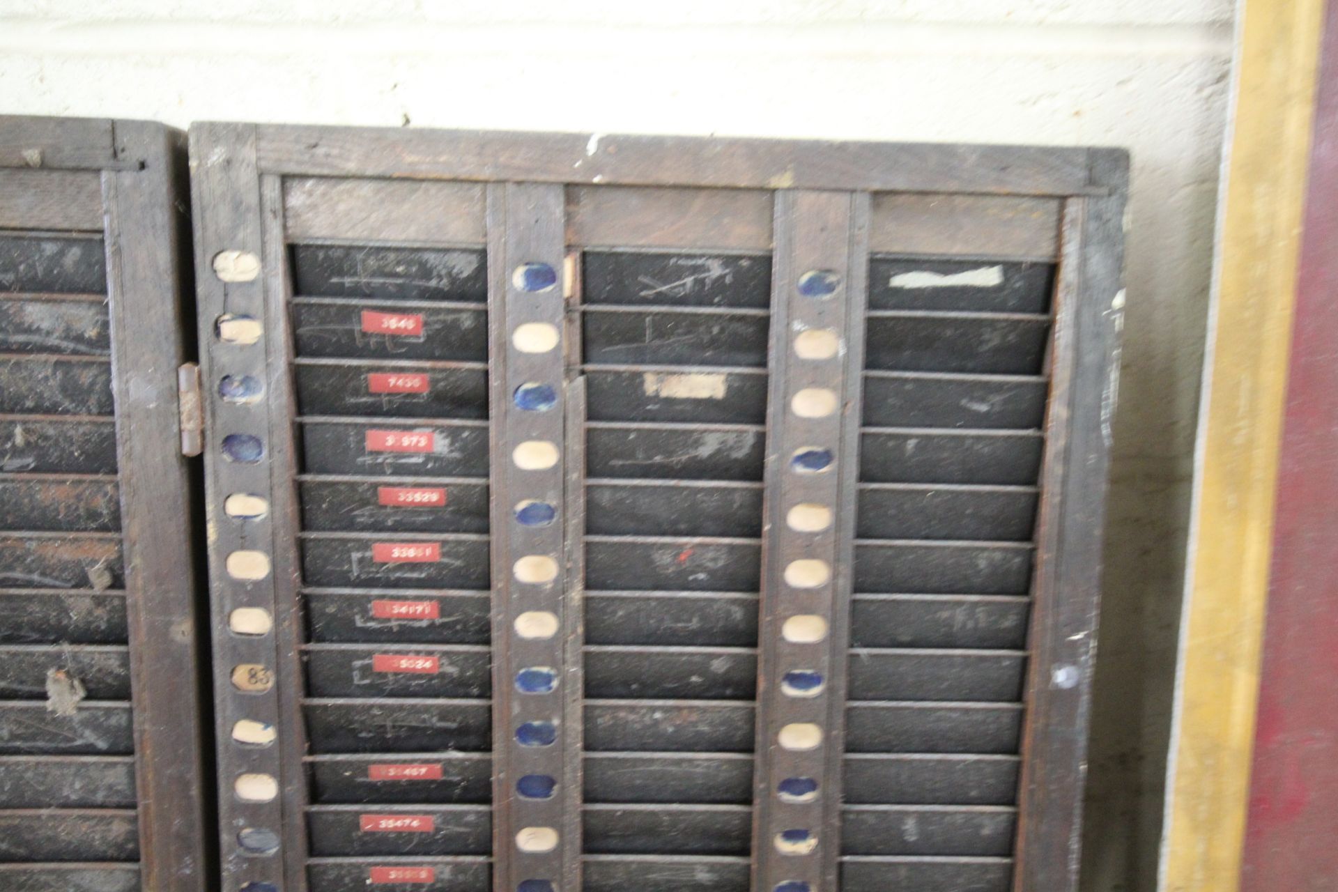 A vintage wooden and metal clocking in card index - Image 4 of 5