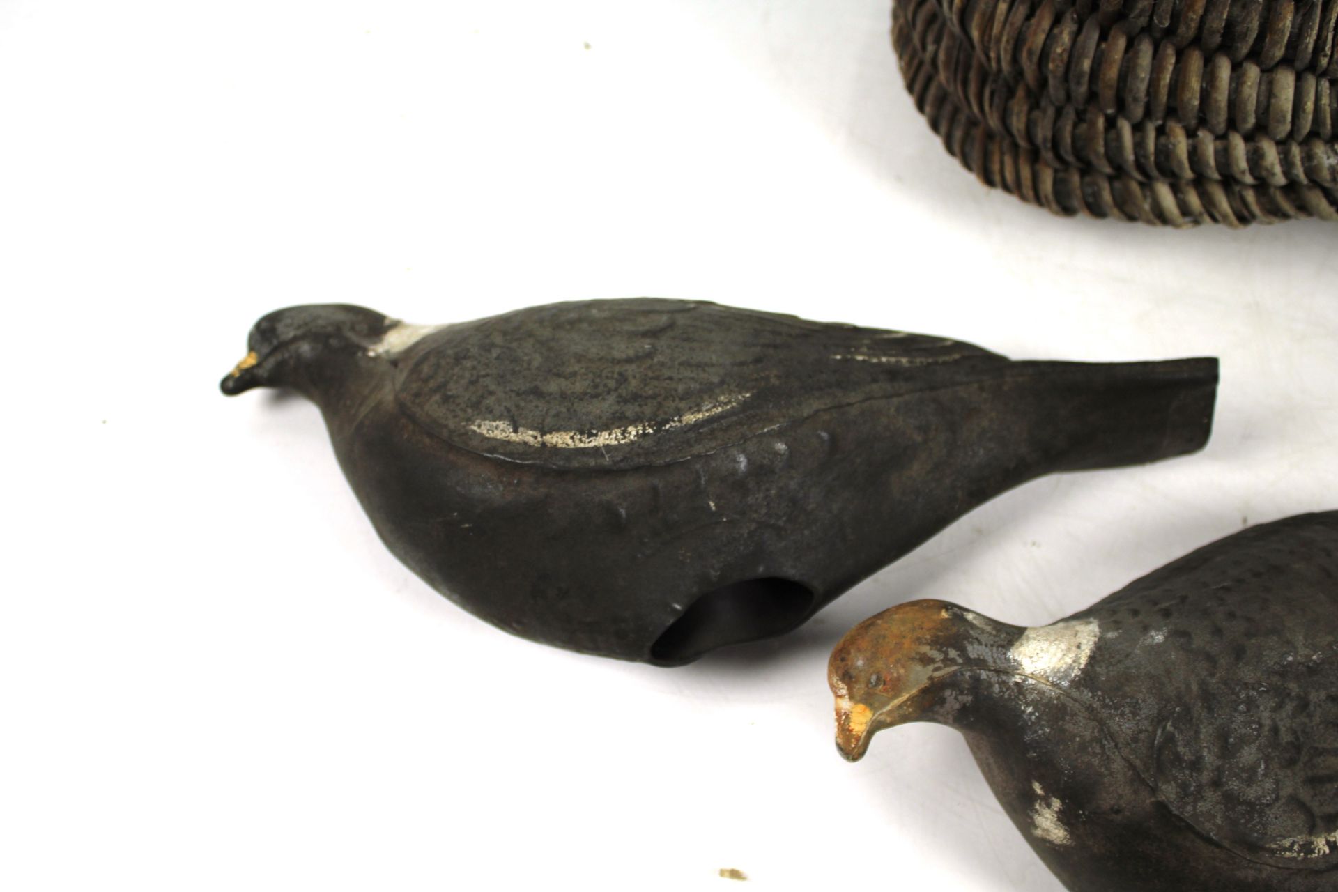 A wooden decoy duck, two rubber decoy pigeons and - Image 5 of 11