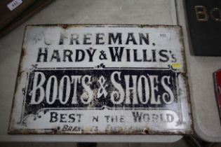 A vintage enamel sign "Freeman, Hardy & Willis Boo