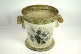 A Victorian Toleware painted bucket with scroll ha