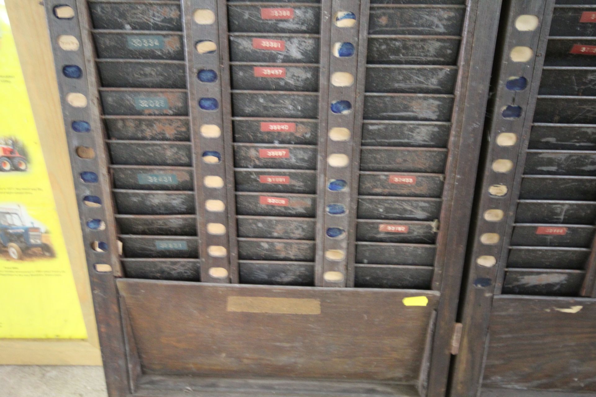 A vintage wooden and metal clocking in card index - Image 3 of 5