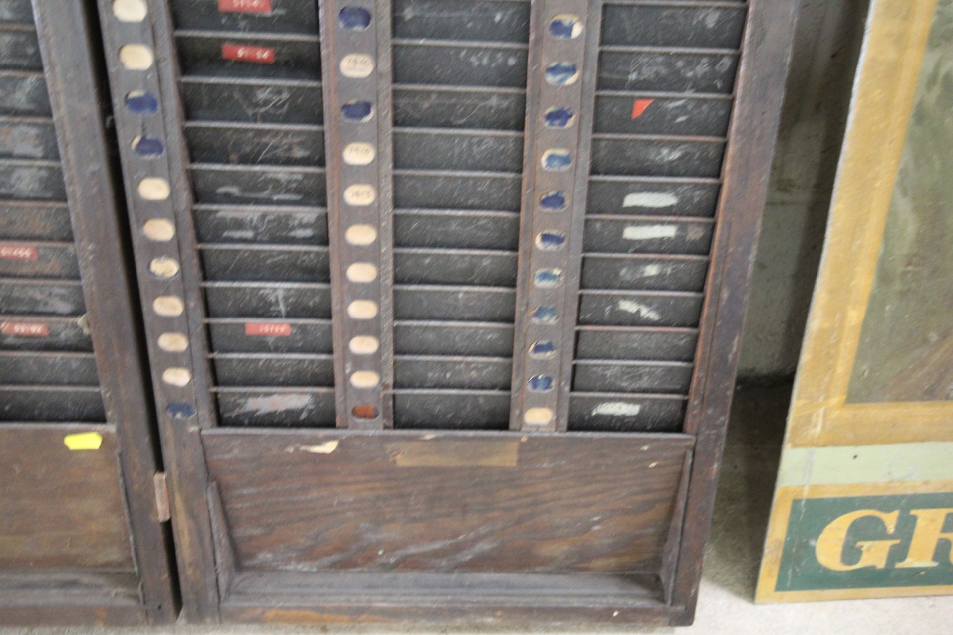 A vintage wooden and metal clocking in card index - Image 5 of 5