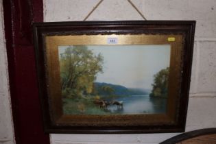 A Victorian framed coloured print depicting cattle