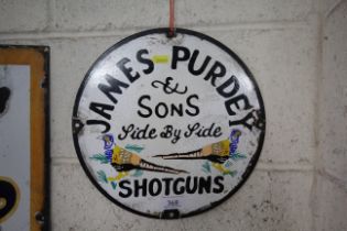 A circular enamel sign "James Purdey & Sons", appr