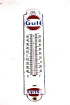 An enamel garage advertising thermometer for Gulf