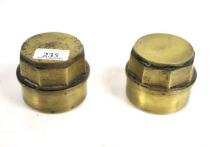 Two vintage brass cartwheel hubs