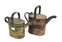 Two Victorian maids brass hot water cans