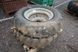 Pair of 11.25-24 India Farm Tractor tyres on heavy rims to fit Ferguson.