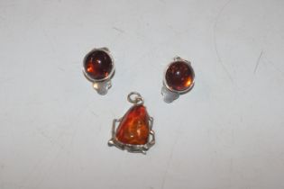 A pair of Sterling silver and amber set clip ear-r