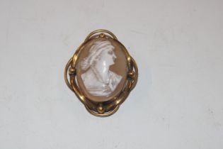 A yellow metal mounted cameo brooch