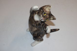 A Winstanley pottery model of cat with glass eyes