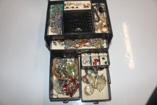 A jewellery box and contents of costume jewellery