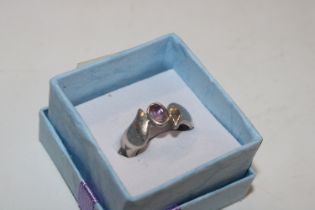 A vintage Sterling silver and amethyst set ring, r