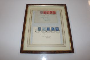 A framed and glazed 1D red and 2½D blue five reign