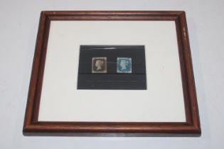 A framed and glazed Penny Black four margins, Red