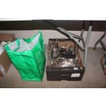 A box and bag of various silver plated ware to inc