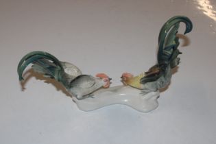 A Karl Ens porcelain group depicting two cockerels