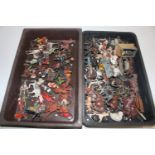 Two trays containing lead and other farm animals a