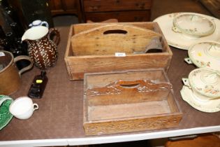 Two cutlery boxes and two folding artist pallets