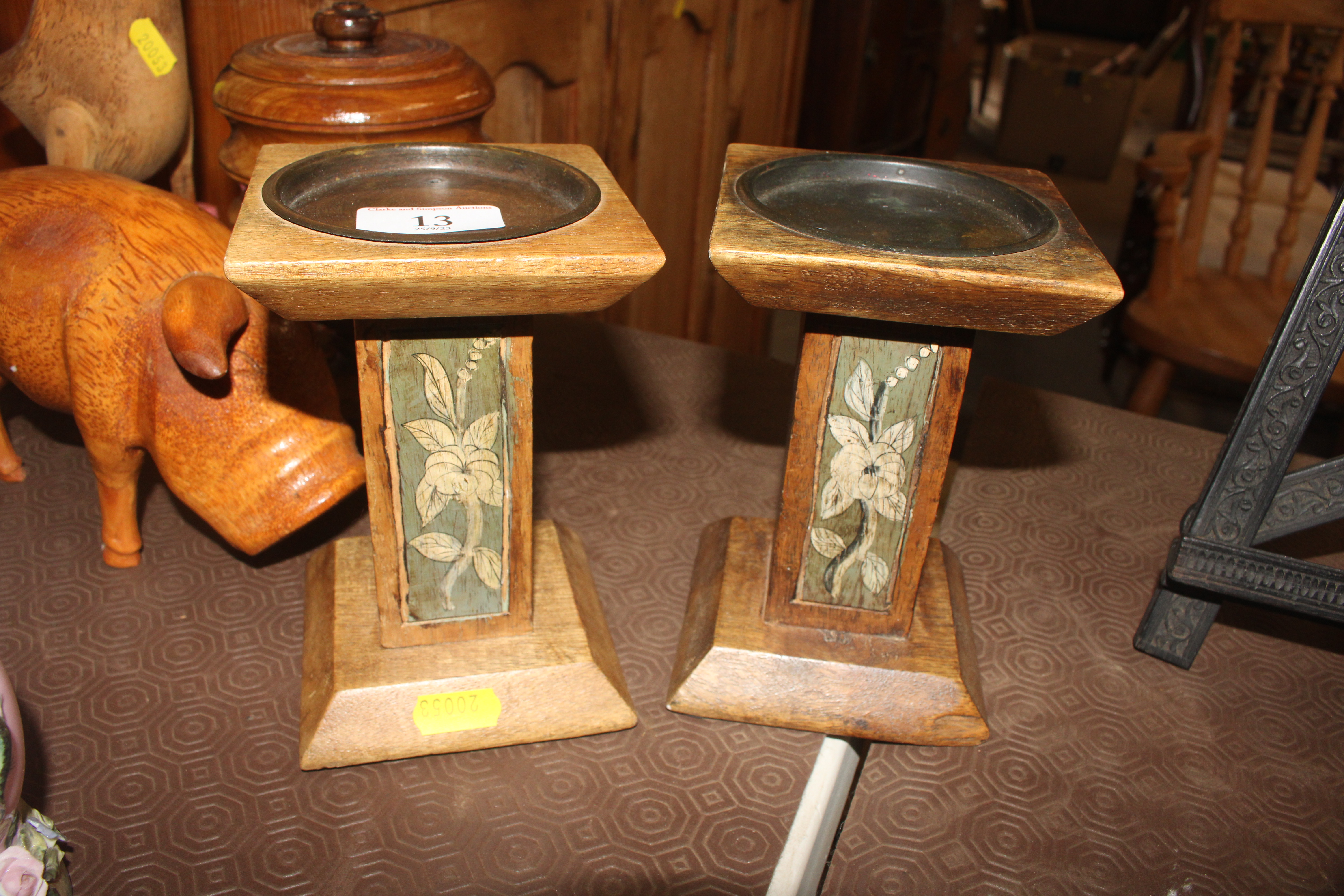 A pair of Art Nouveau style candle stands; a carve - Image 2 of 4