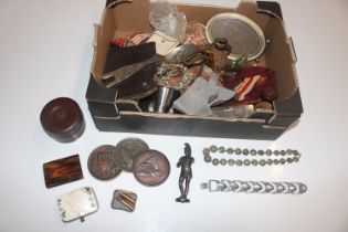 A box of various mixed items to include trophy cup