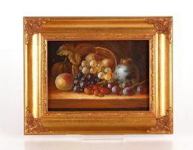 K. Burt, study of fruit in basket; and a pottery v