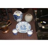 A 19th Century octagonal blue and white plate; a p