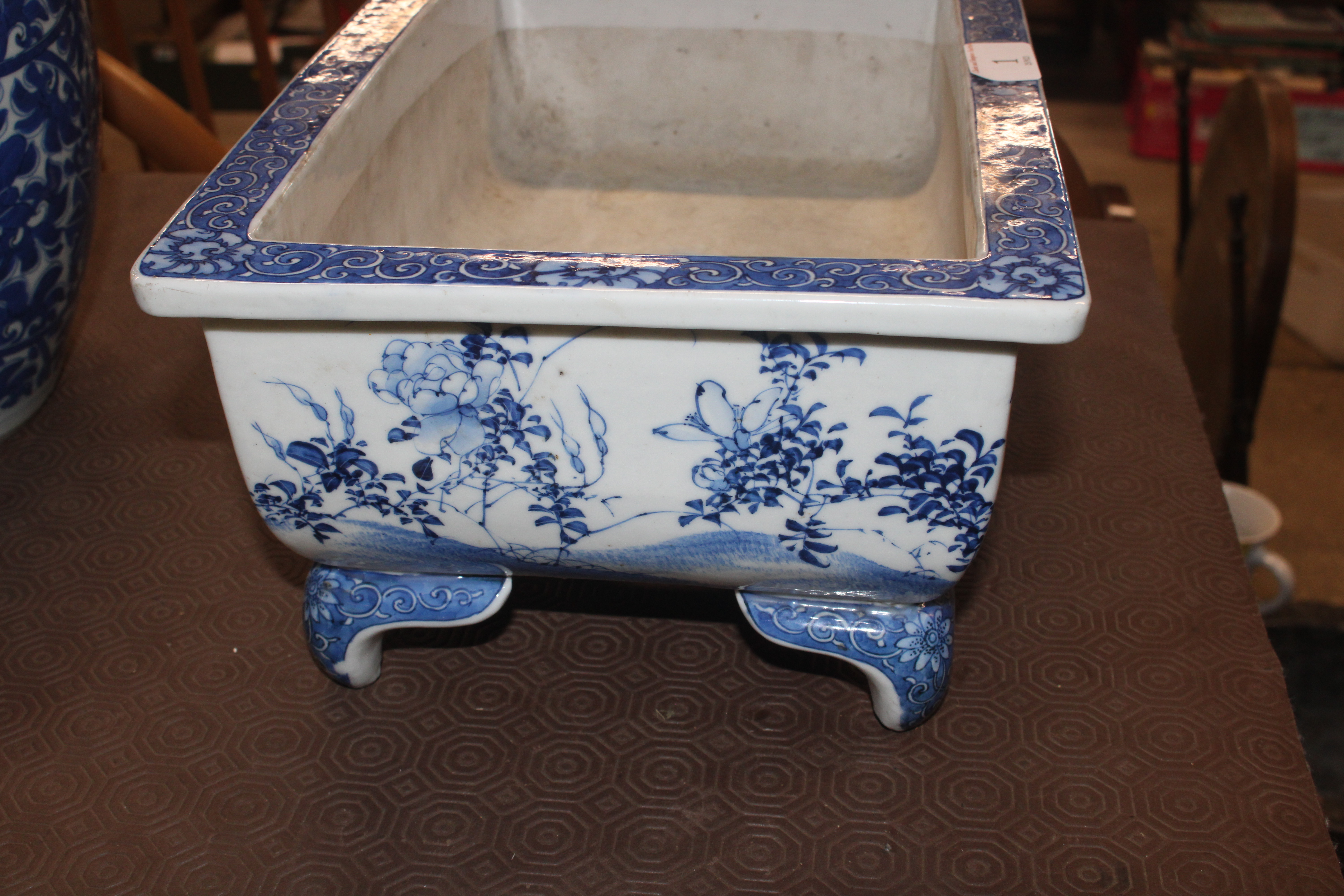 An Oriental blue and white Bonsai bowl or jardiniè - Image 3 of 8