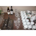 Five cut glass wine glasses and various cut glass
