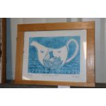 A pencil signed lino cut "On The Gravy Boat"