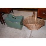 A paper rack and a wicker basket