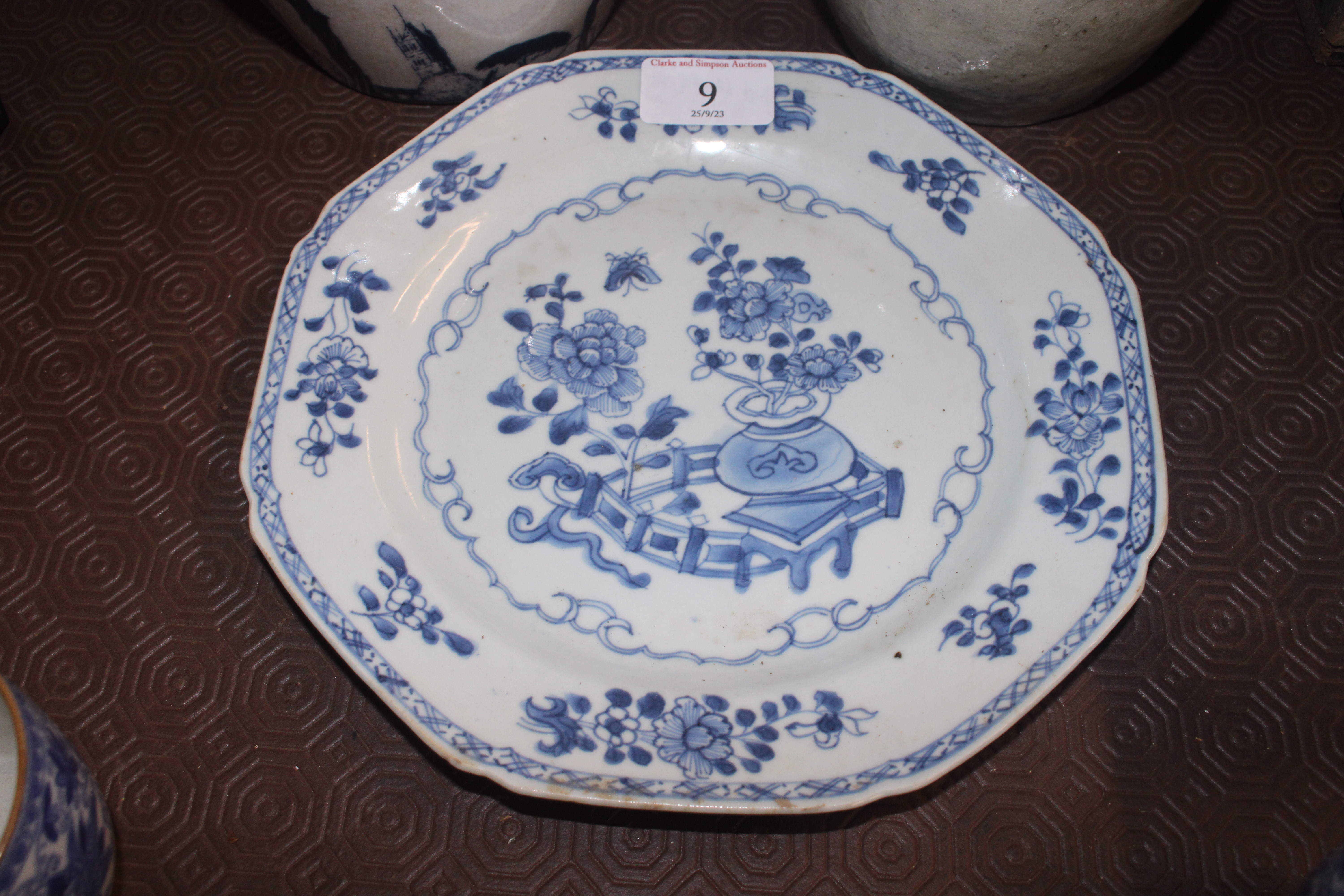 A 19th Century octagonal blue and white plate; a p - Image 3 of 10