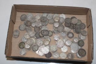 A box of mainly silver three pences