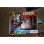 A box of toys and games, including Star Wars