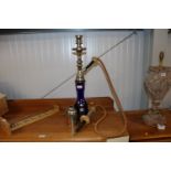 A blue glass and gilt decorated Shisha pipe