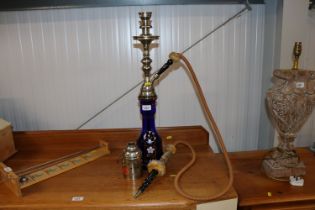 A blue glass and gilt decorated Shisha pipe